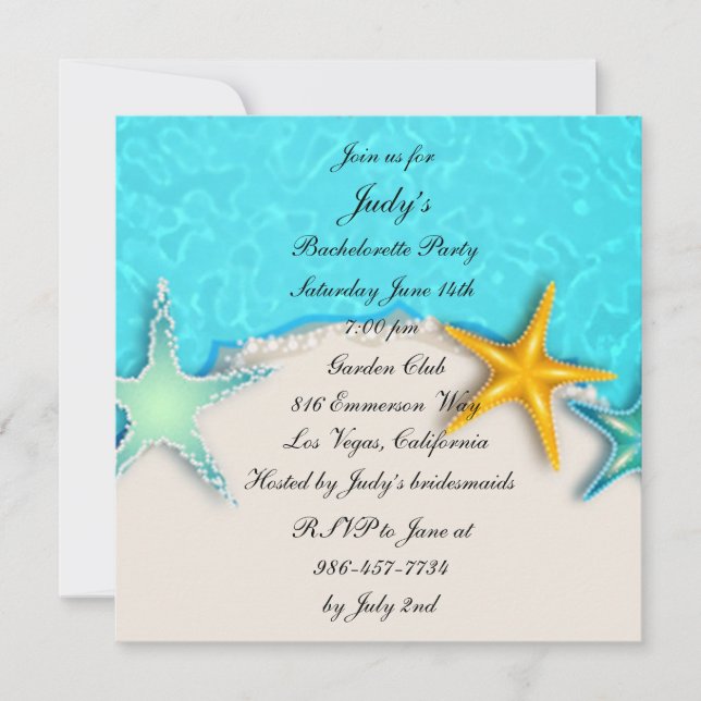 Invitación a la fiesta de soltero en la playa de v (Anverso)