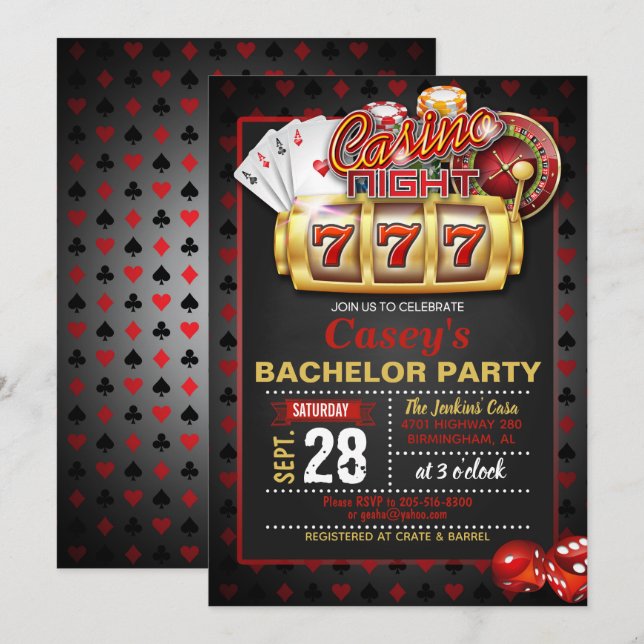 Invitación a la fiesta de soltero Noche de Casino (Anverso / Reverso)