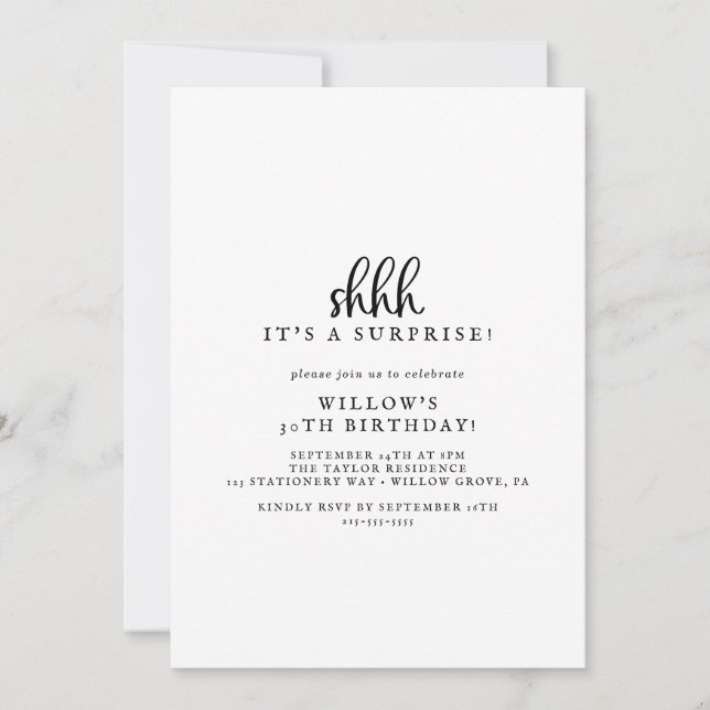 Invitación a la fiesta de sorpresa por guión ruso (Anverso)
