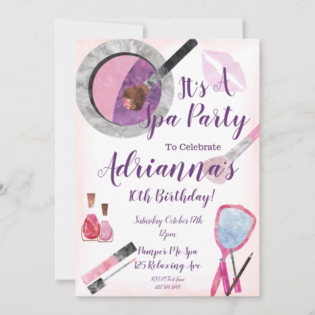 Invitación a la fiesta de Spa, 10 cumpleaños edita (Anverso)