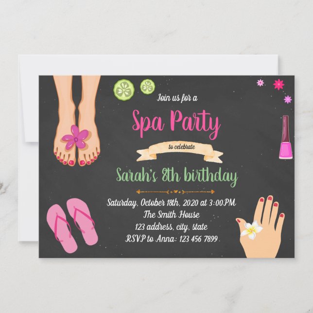 Invitación a la fiesta de spa de mani pedi (Anverso)