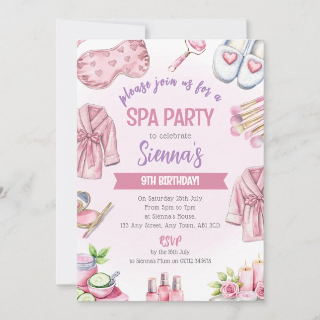 Invitación a la fiesta de spa de rosa suave - Relá (Anverso)