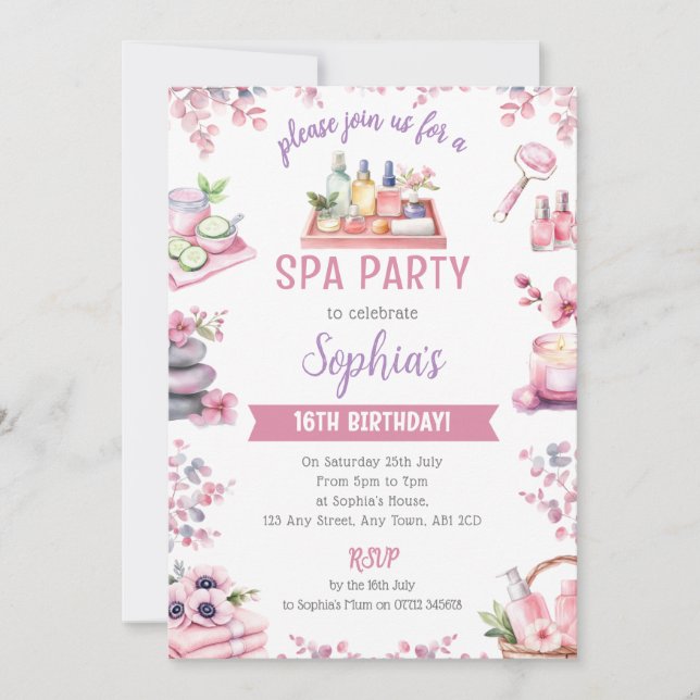 Invitación a la fiesta de spa - Fiesta de mimos de (Anverso)