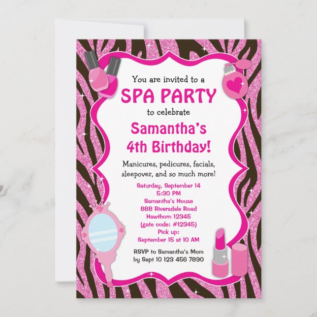 Invitación a la fiesta de spa, sueño de cumpleaños (Anverso)