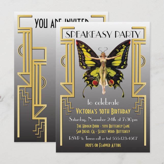 Invitación a la fiesta de Speakeasy Flapper Great  (Anverso / Reverso)