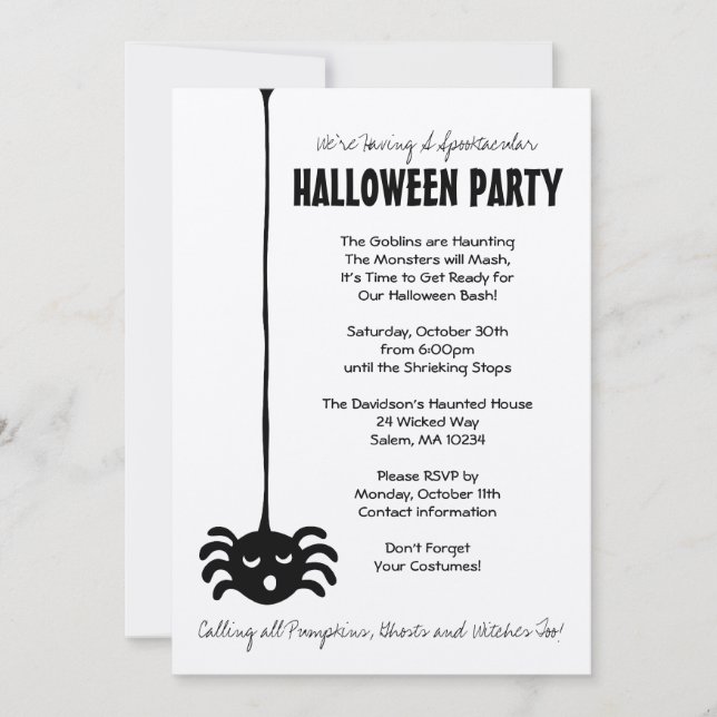 Invitación a la fiesta de Spider Halloween (Anverso)