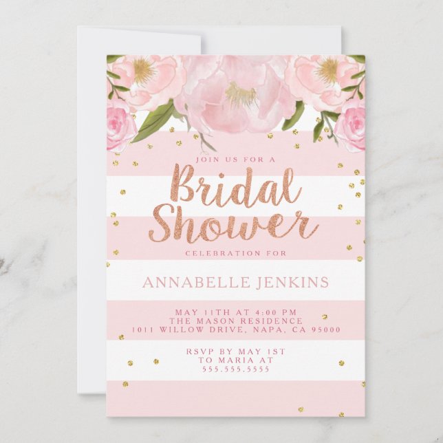 Invitación a la fiesta de Stripe Bridal Shower (Anverso)