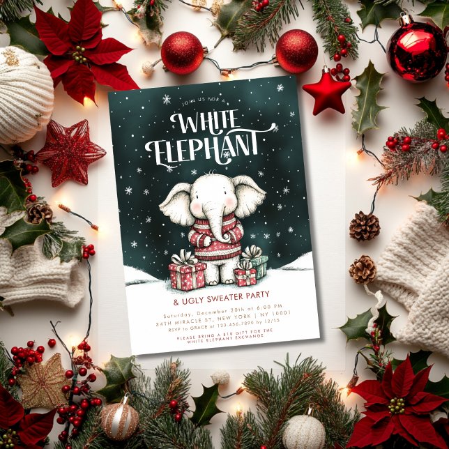 Invitación a la fiesta de suéter feo de elefante b (Subido por el creador)