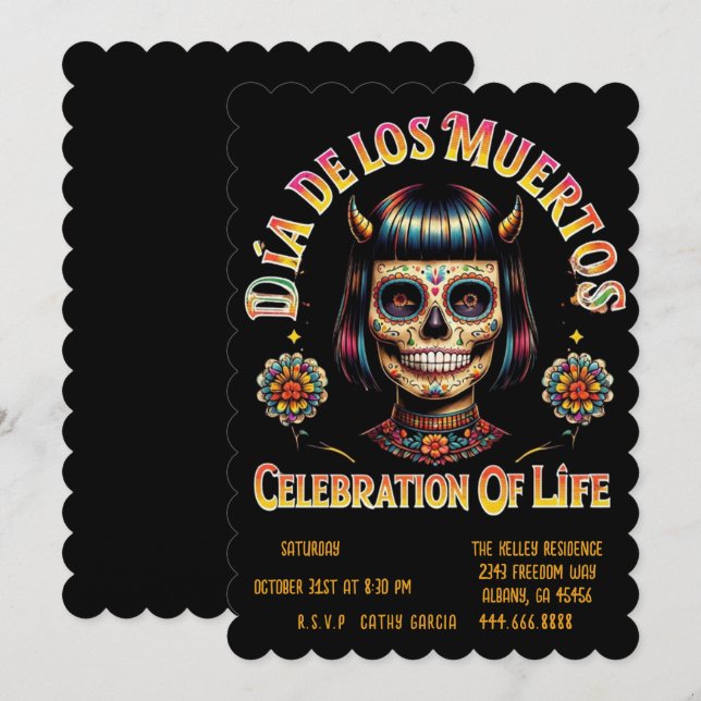 Invitación a la fiesta de Sugar Skull - Día de los (Anverso / Reverso)