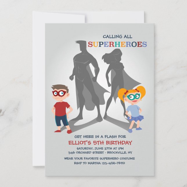 Invitación a la fiesta de superhéroes (Anverso)