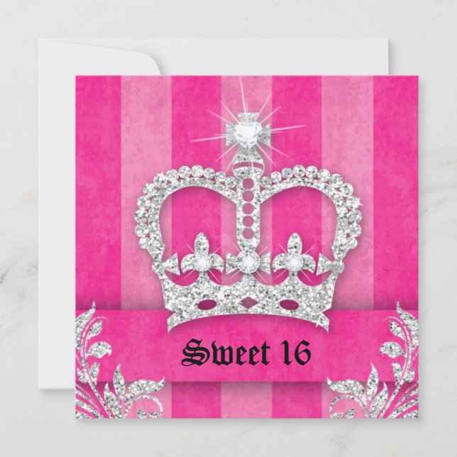Invitación a la fiesta de Sweet 16 con rayas rosad (Anverso)