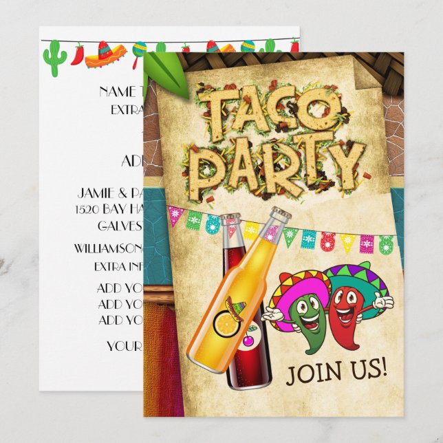 Invitación a la Fiesta de Tacos (Anverso / Reverso)