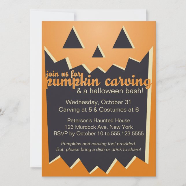 Invitación a la fiesta de tallado de calabaza (Anverso)