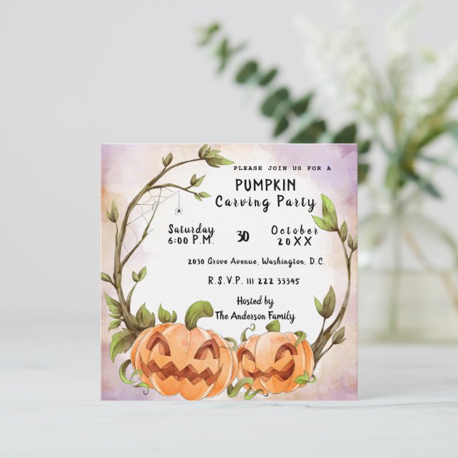 Invitación a la fiesta de tallado de calabaza (Anverso de pie)