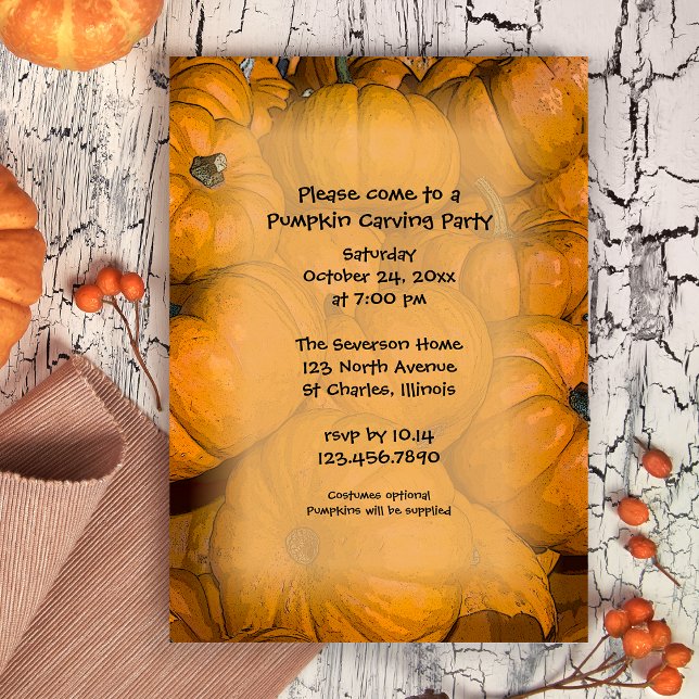 Invitación a la fiesta de tallado de calabaza (Invite friends over for a fun Fall gathering with this charming Pumpkin Carving Invitation.)