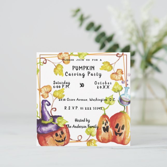Invitación a la fiesta de tallado de calabaza (Anverso de pie)
