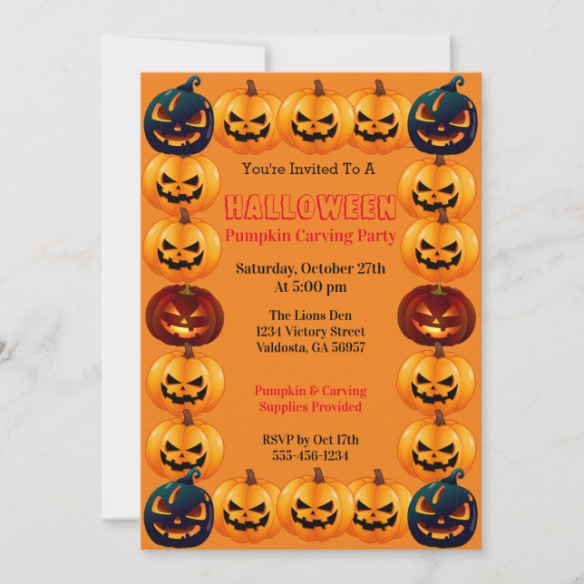 Invitación a la fiesta de tallado de calabaza de H (Anverso)