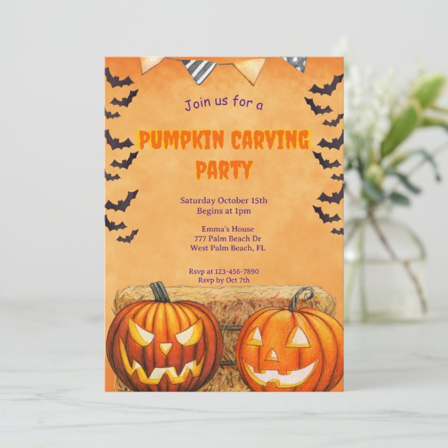 Invitación a la fiesta de tallado de calabaza de H (Anverso de pie)