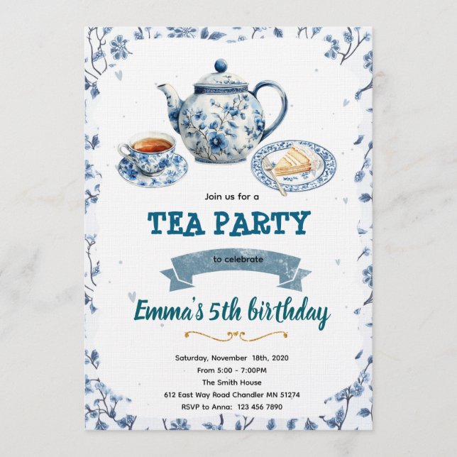 Invitación a la fiesta de té Chinoiserie (Anverso)