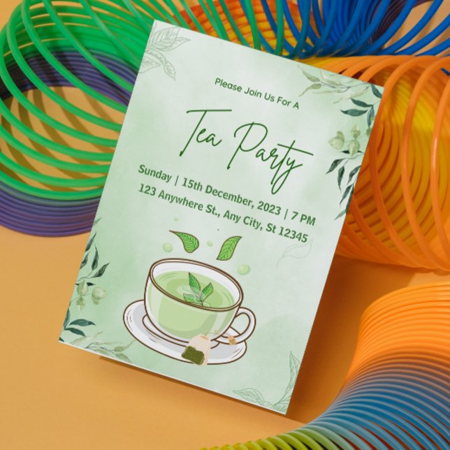 Invitación a la fiesta de té con acuarela verde (Subido por el creador)