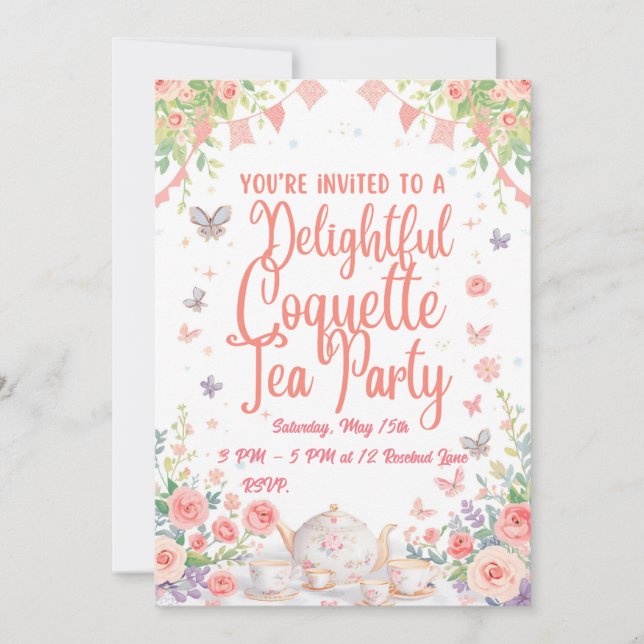 Invitación a la Fiesta de Té Coquette (Anverso)