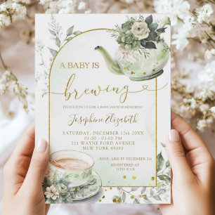 Invitación a la fiesta de té de Baby Shower con fl