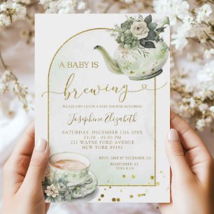 Invitación a la fiesta de té de Baby Shower con fl