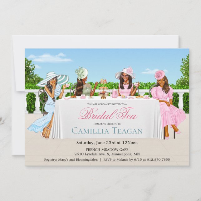 Invitación a la fiesta de té de boda afroamericana (Anverso)