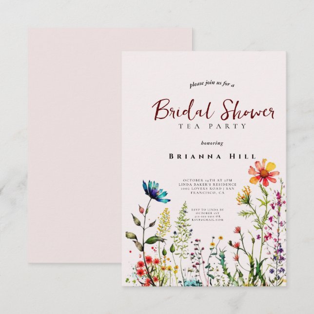 invitación a la fiesta de té de boda,wildflower wi (Anverso / Reverso)