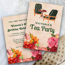 Invitación a la fiesta de té de cumpleaños floral