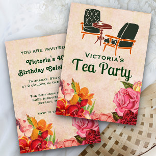 Invitación a la fiesta de té de cumpleaños floral 
