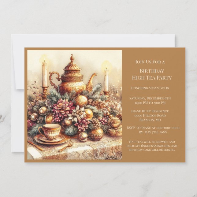Invitación a la fiesta de té de cumpleaños victori (Anverso)