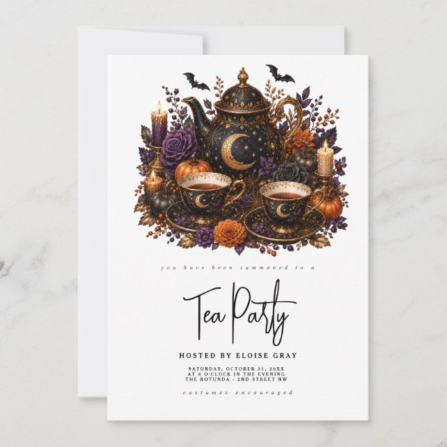 Invitación a la fiesta de té de Halloween (Anverso)
