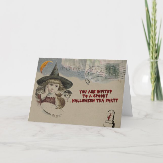 Invitación a la fiesta de té de Halloween (Anverso)