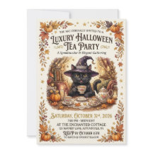 Invitación a la fiesta de té de Halloween de gato 