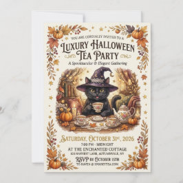 Invitación a la fiesta de té de Halloween de gato