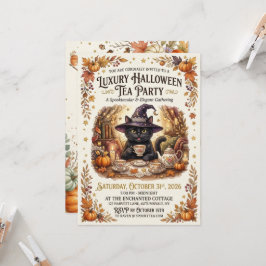 Invitación a la fiesta de té de Halloween de gato 