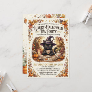 Invitación a la fiesta de té de Halloween de gato