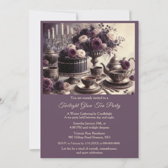 Invitación a la fiesta de té de invierno al crepús (Anverso)