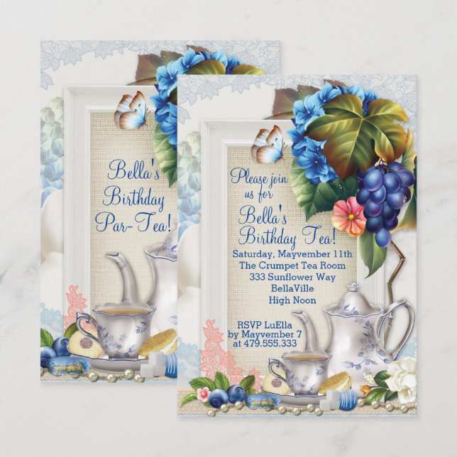 Invitación a la fiesta de té de jardín (Anverso / Reverso)