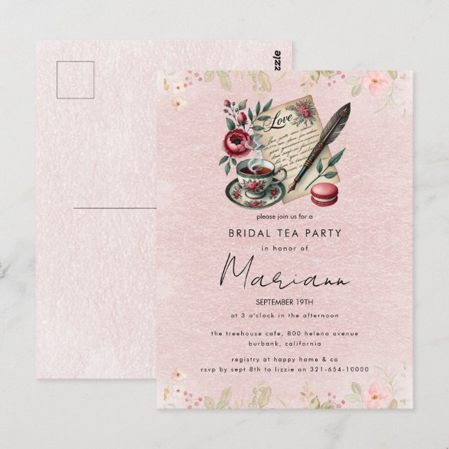 Invitación a la fiesta de té de la ducha de la nov (Anverso / Reverso)