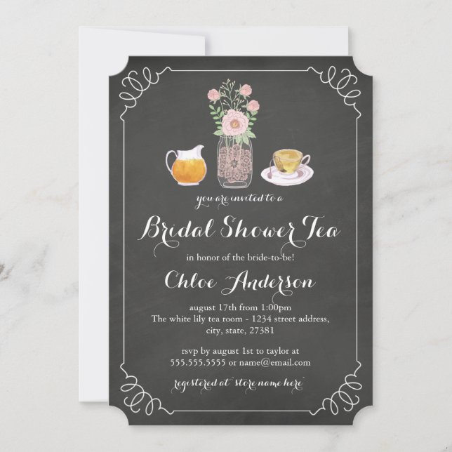 Invitación a la fiesta de té de la ducha de novia  (Anverso)