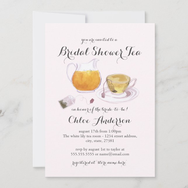 Invitación a la fiesta de té de la ducha de novia  (Anverso)