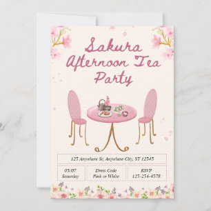 Invitación a la fiesta de té de la tarde de Sakura