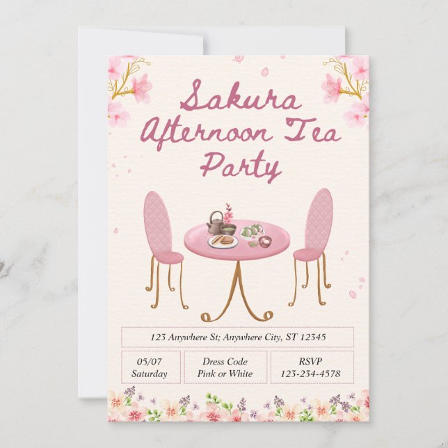 Invitación a la fiesta de té de la tarde de Sakura (Anverso)