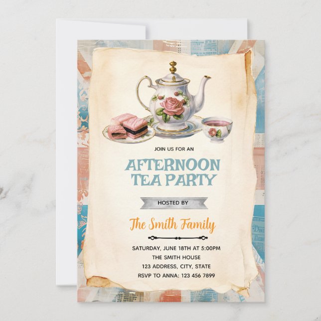 Invitación a la fiesta de té de la tarde inglesa (Anverso)