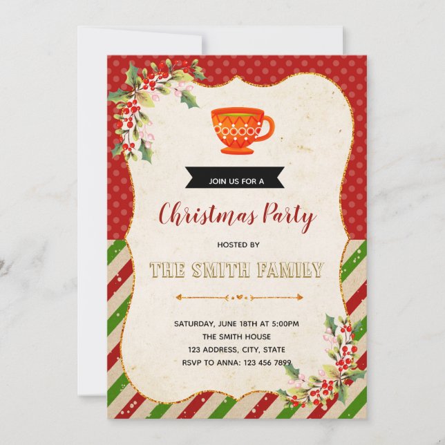 invitación a la fiesta de té de Navidad (Anverso)