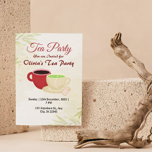 Invitación a la fiesta de té de Olivia blanca y ve