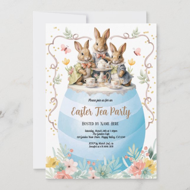 Invitación a la Fiesta de Té de Pascua. Conejo de  (Anverso)