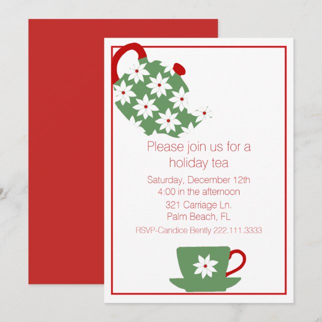 Invitación a la fiesta de té de vacaciones (Anverso / Reverso)